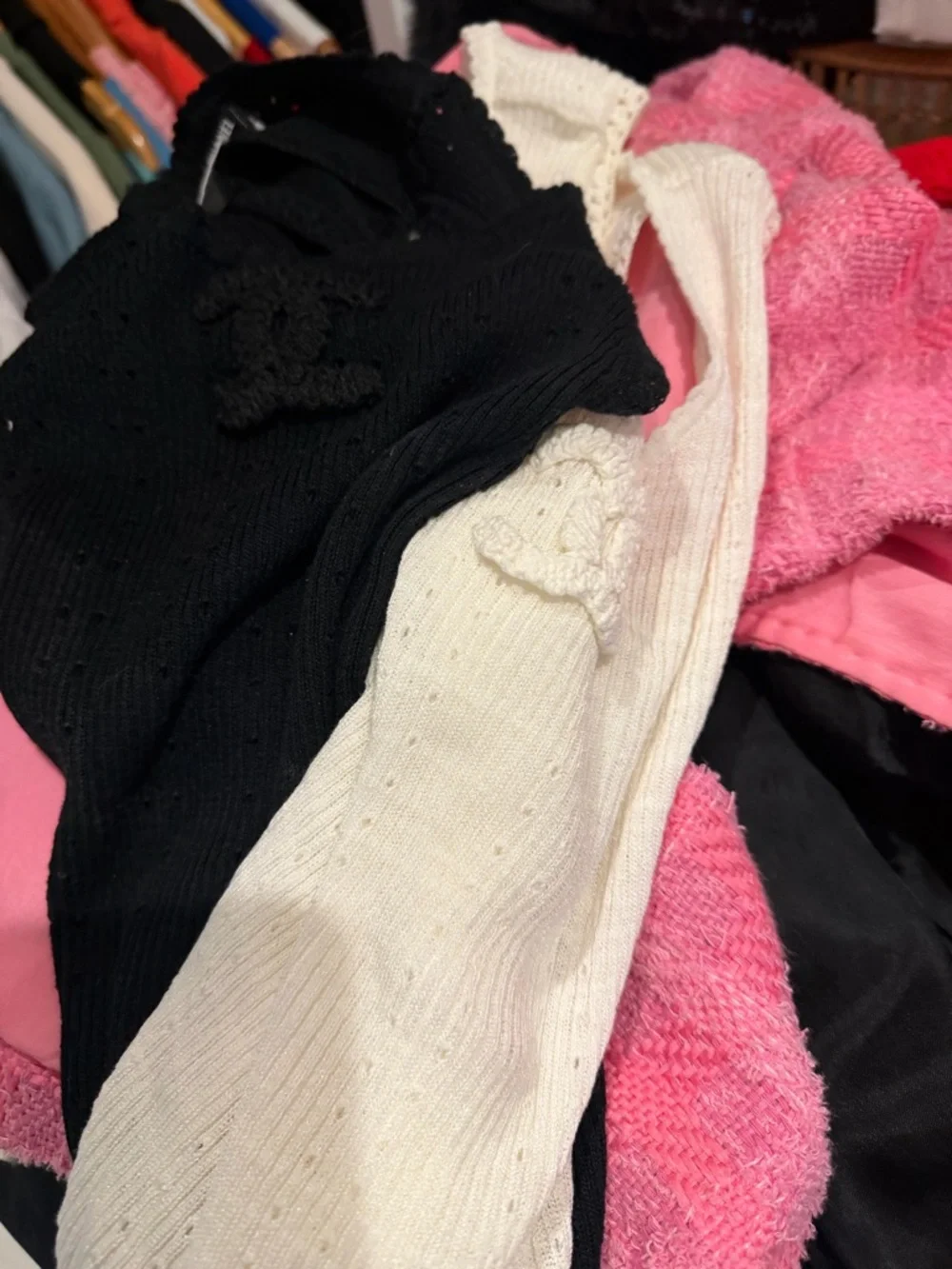 2-Authentic Chanel Black & Crème Sleeveless Tanks with Signature CC Patch 38/40